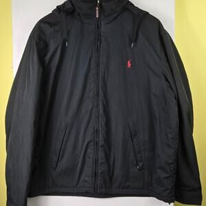 Polo ralph lauren mens XL fleece lined full zip hooded jacket. Flaws